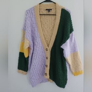 H&M Multicolor Cardigan - Purple, Green, Yellow, Tan
